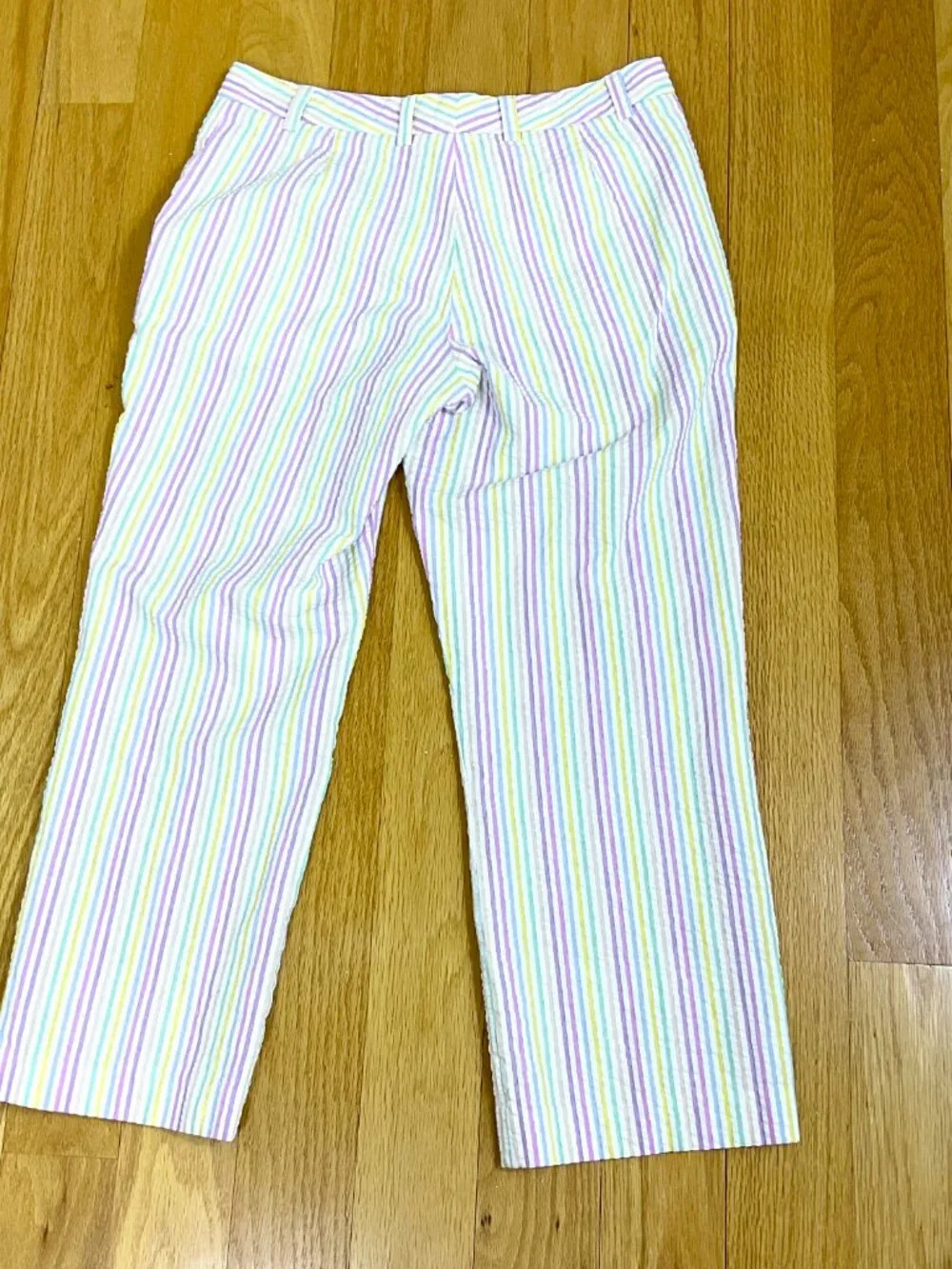 Tailor NY Pastel Stripe Pants Slim Straight Cropped Mid Rise (4) - Picture 4 of 7